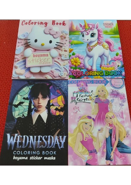 4 Adet Stickerli Boyama Kitabı (*hello Kitty*/unicorn/barbie/wednesday Figürlü)