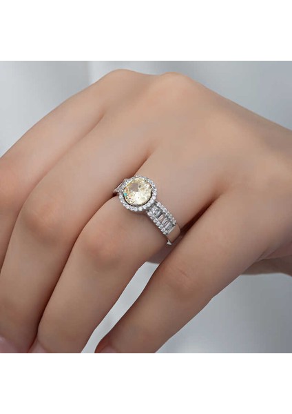 Gümüş Sarı Tek Taş Kadın Yüzük