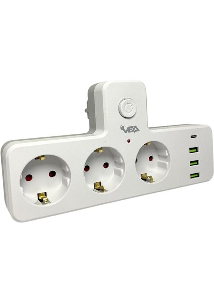 VE-23088 3 Soketli 3xusb+Type-C Çocuk ve Termal Korumalı Anahtarlı Priz