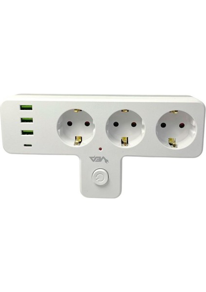 VE-23088 3 Soketli 3xusb+Type-C Çocuk ve Termal Korumalı Anahtarlı Priz