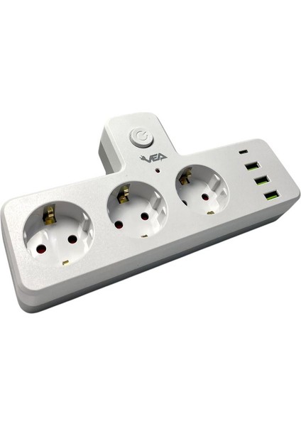VE-23088 3 Soketli 3xusb+Type-C Çocuk ve Termal Korumalı Anahtarlı Priz