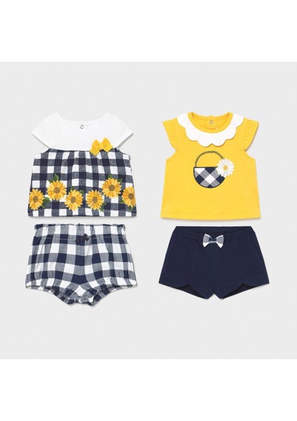 Yazlık Kız Bebek Kısa Kol Bluz Şort 4'lü Set 1648