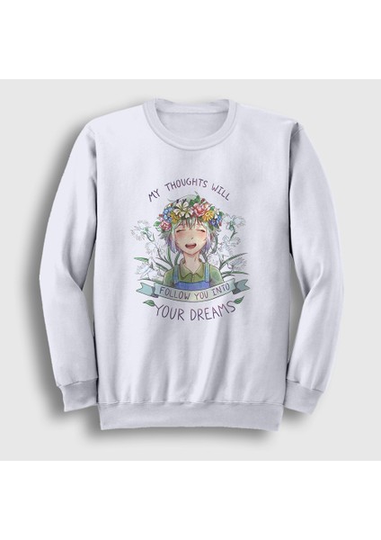 Unisex Beyaz Basils Hope Anime Omori Sweatshirt