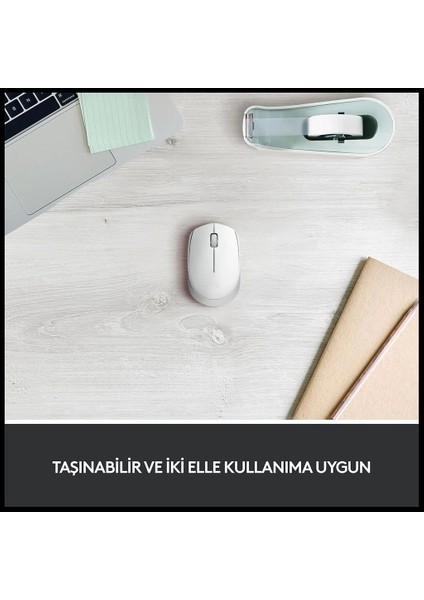 Logıtech 910-006867, M171 White, USB Nano 2,4g Kablosuz, 1000DPI, Optik, 3 Tuşlu, 12AY Pil Ömrü, Mouse
