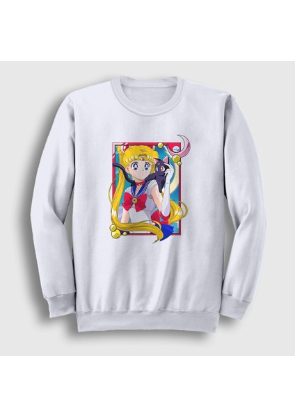 Unisex Beyaz Serena Usagi Sailor Moon Ay Savaşçısı Sweatshirt