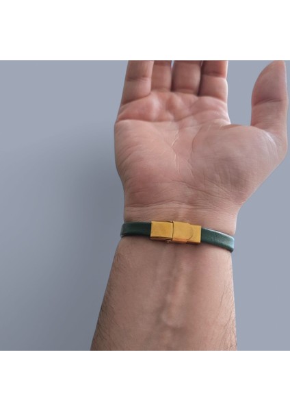 Yeşil Derili 14 Ayar Altın Plakalı Dikdörtgen Motifli Erkeklere Özel Harf Bilekliği-371 indirimleri