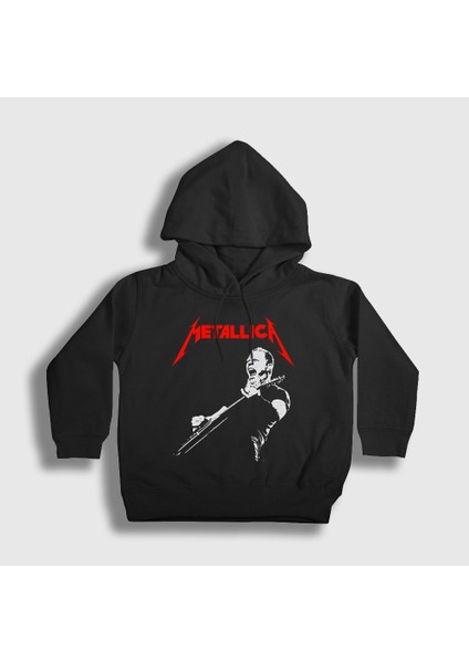 Unisex Çocuk Siyah Guitar James Hetfield Metallica Kapüşonlu Sweatshirt
