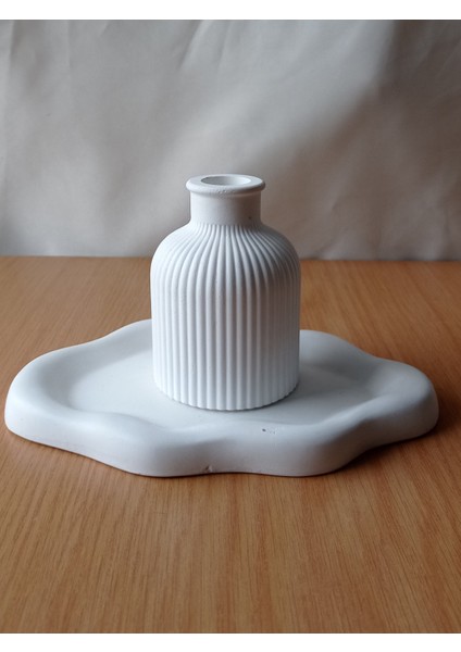 Bulutsu Beton Tabak Tepsi ve Minimalist Vazo 2'li Set