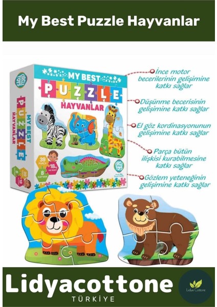 Premium Zeka Geliştirici Eğitici Öğretici Eğlendirici El Göz Koordinasyonu My Best Puzzle Hayvanlar