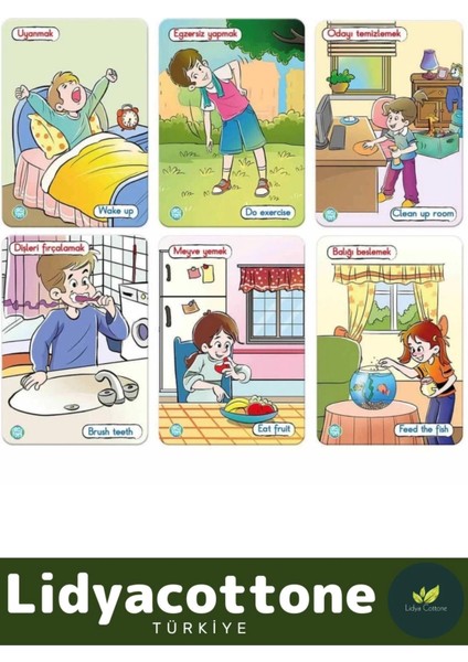 Zeka Geliştirici Dil Eğitici Kişisel Gelişim Çocuk Bir Günüm Eylem Resimli Aktivite Kartları modelleri
