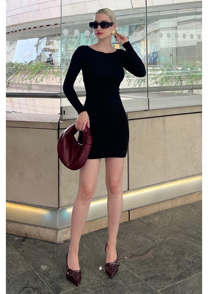 Siyah Madonna Yaka Mini Elbise MG2041 fiyatları