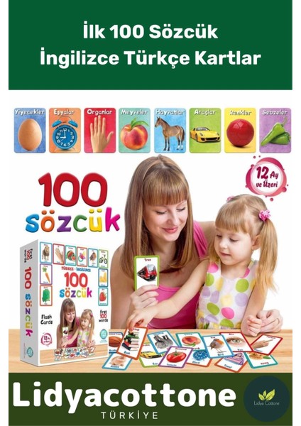 Yabancı Dil Eğitici Zeka Geliştirici Çocuk Ilk 100 Sözcük Ingilizce Türkçe Kartlar