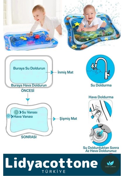 Su Oyun Matı Tummy Time Emekleme Dayanıklı Sızdırmaz Bebek Aktivite Oyuncağı Emekleme Yatak Minder fiyatları
