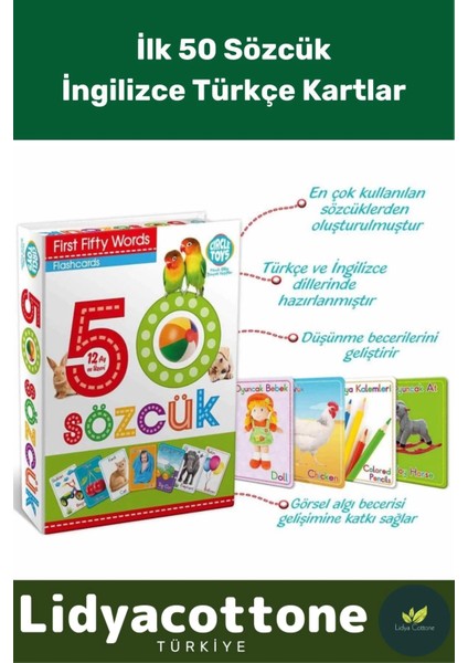 Yabancı Dil Eğitici Zeka Geliştirici Çocuk Ilk 50 Sözcük Ingilizce Türkçe Kartlar Yabancı Dil