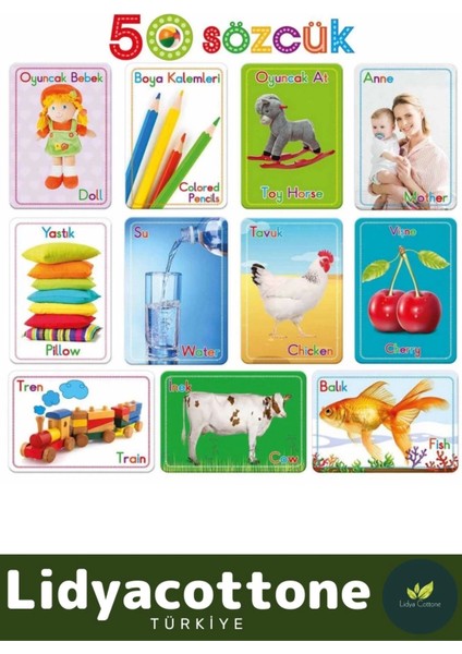 Yabancı Dil Eğitici Zeka Geliştirici Çocuk Ilk 50 Sözcük Ingilizce Türkçe Kartlar Yabancı Dil fiyatları