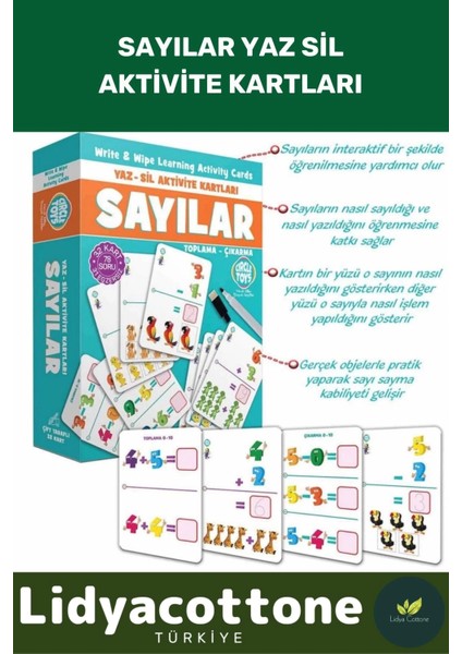 Zeka Geliştirici Eğitici El Göz Koordinasyon Matematik Sayılar Yaz Sil Aktivite Kartları Puzzle