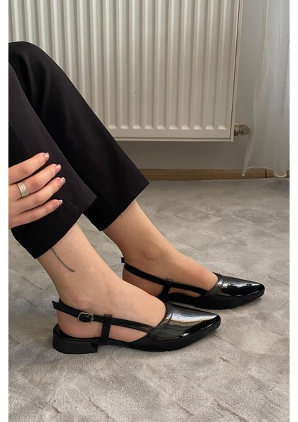 Kadın Tena Siyah Rugan Arkası Acık Sivri Burun Günlük Babet fırsatları