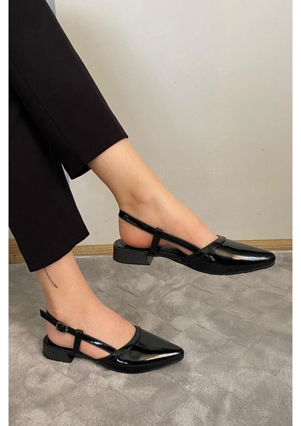 Kadın Tena Siyah Rugan Arkası Acık Sivri Burun Günlük Babet indirimleri