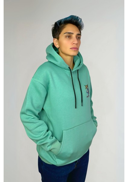 Renkli Leopar Pamuklu Özel Tasarım Oversize Unisex Kapüşonlu Sweatshirt