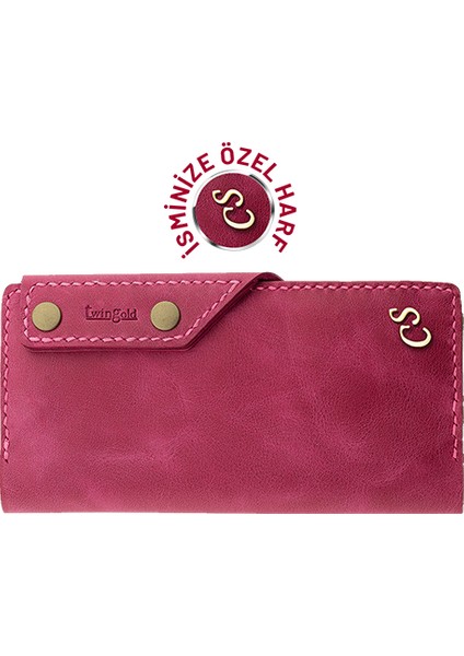 Kişiye Özel Unisex Çıtçıtlı Uzun Deri Cüzdan