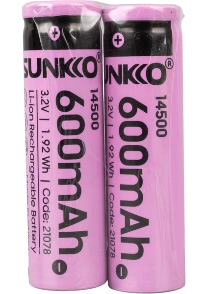Sunkko Ifr 3.2 Volt 600 Mah 14500 Şarj Edilebilir Pil (Tekli)