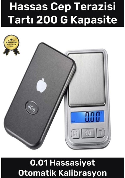 LCD Ekranlı Otomatik Kapanma Kalibrasyon Hassas Cep Terazisi Tartı 200 G Kapasite 0.01 Hassasiyet