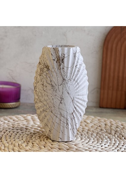 Iskandinav Tarzı Mermer Efektli El Yapımı Istiridye Beton Vazo, 17 cm
