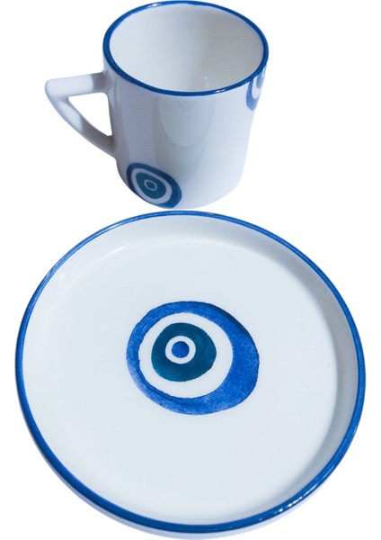 Kahve Fincanımavi Nazarlı 2 Kişilik 4 Parca 100 ml Double Boy
