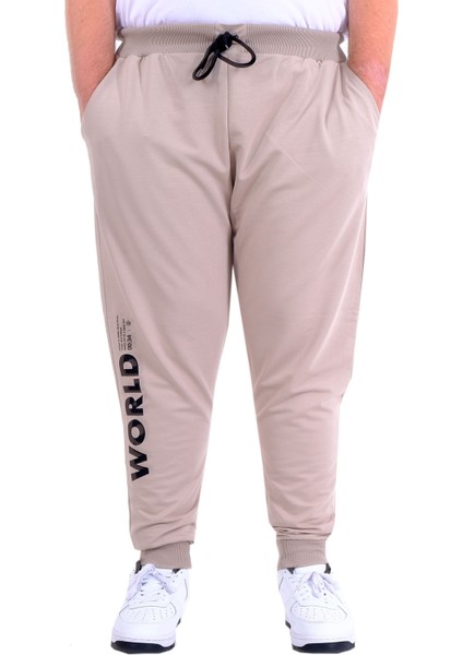 Mode Xl Büyük Beden Erkek Eşofman Altı Dar Paça Interlok Word 24519 Gri