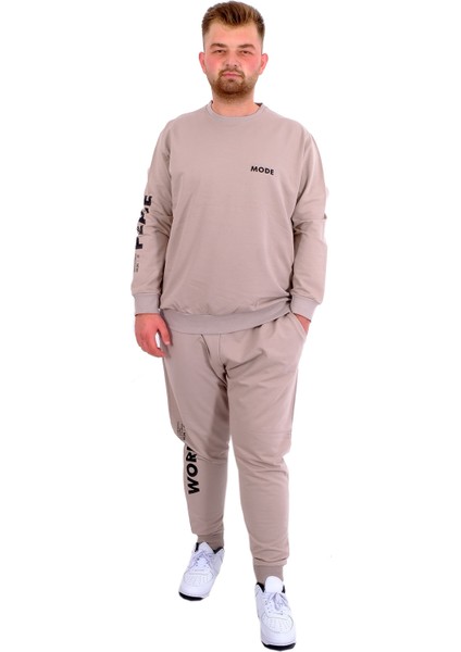 Mode Xl Büyük Beden Erkek Eşofman Altı Dar Paça Interlok Word 24519 Gri