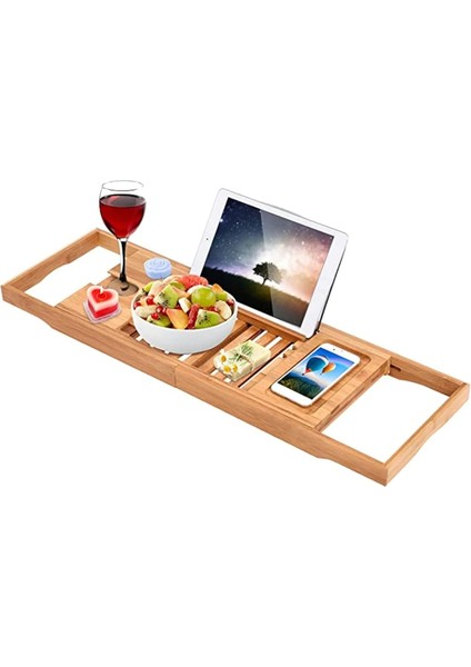 Küvet Tepsisi Bambu Küvet Standı Tutucu Ayarlanabilir Banyo Tepsisi Uzatılabilir Lüks Kitaplık, Cihaz Tablet, Kindle, Ipad, Akıllı Telefon Tepsisi Evde Spa Deneyimi Için, Sarı
