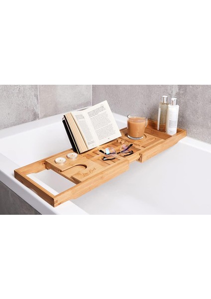 Küvet Tepsisi Bambu Küvet Standı Tutucu Ayarlanabilir Banyo Tepsisi Uzatılabilir Lüks Kitaplık, Cihaz Tablet, Kindle, Ipad, Akıllı Telefon Tepsisi Evde Spa Deneyimi Için, Sarı