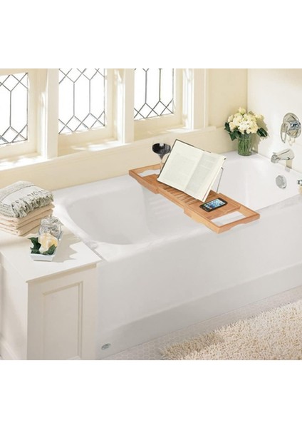 Küvet Tepsisi Bambu Küvet Standı Tutucu Ayarlanabilir Banyo Tepsisi Uzatılabilir Lüks Kitaplık, Cihaz Tablet, Kindle, Ipad, Akıllı Telefon Tepsisi Evde Spa Deneyimi Için, Sarı