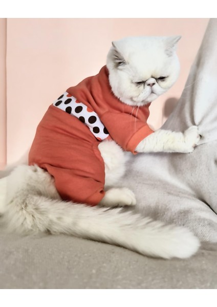 Puanti Kalın Penye Kedi Tulum Pijama
