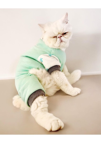 Minty Palm Kalın Penye Kedi Tulum Pijama