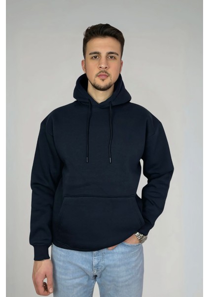 Unisex Pamuklu Basic Oversize Kapüşonlu Sweatshirt