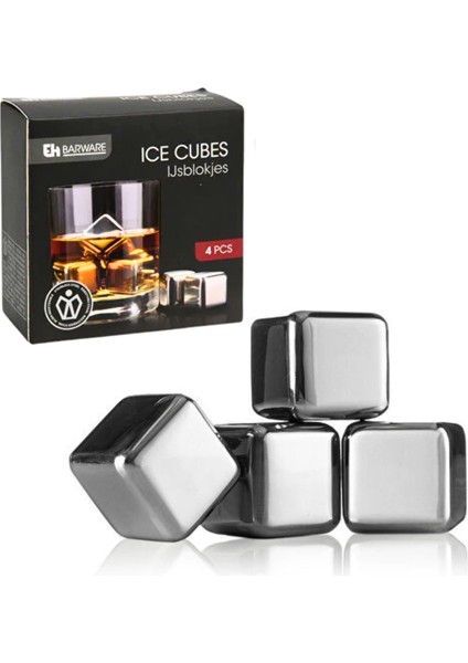 4’lü Paslanmaz Çelik Viski Taşı Sulandırmadan Soğutma Buz Küpleri