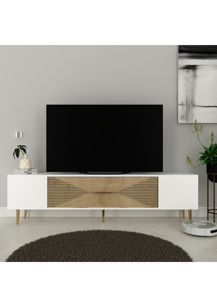 Motif Tv Sehpası Tv Ünitesi Beyaz Safirmeşe Altın