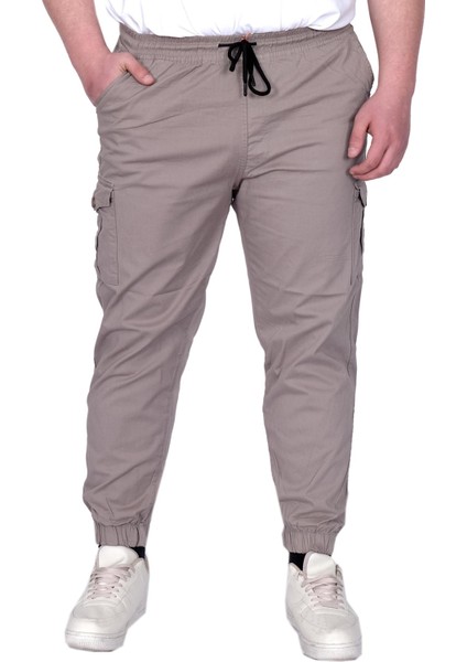 Mode Xl Büyük Beden Erkek Pantolon Keten Kargo Jogger 21911 Taş Rengi