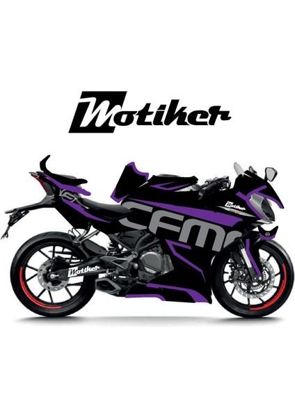 Cfmoto 250SR Mor Desenli Parçalı Kaplama Sticker Etiket Modeli Mor Gri Siyah