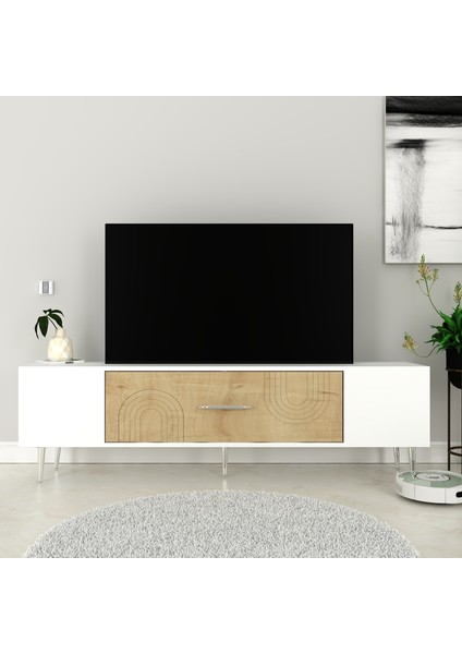 Valeria Tv Sehpası Tv Ünitesi Beyaz Safirmeşe Gümüş