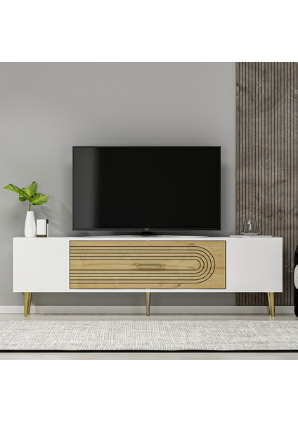 Camilla Tv Sehpası Tv Ünitesi Beyaz Safirmeşe Altın
