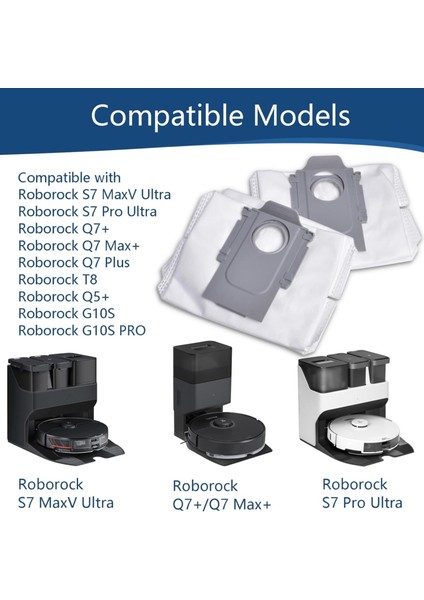 Roborock S8 + S8 Pro Ultra S7 MaxV Ultra S7 Pro Ultra Q7 + Q7 Max + Q5 Uyumlu Toz Torbası-2 Adet
