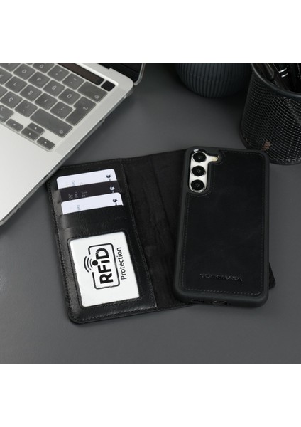 Buffalo Samsung Galaxy S25 Plus Telefon Kılıfı - Manyetik Ayrılabilir Cüzdan Kılıf - El Yapımı - Siyah