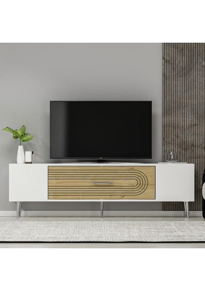 Camilla Tv Sehpası Tv Ünitesi Beyaz Safirmeşe Gümüş