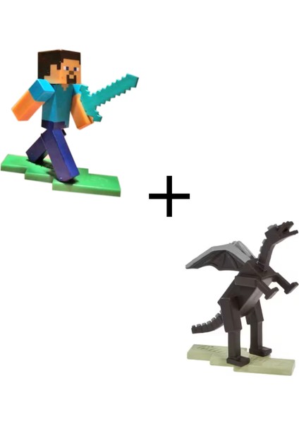 Minecraft Steve & Ender Dragon Karakter Figürleri 2'li Set HJF80 - HJF82