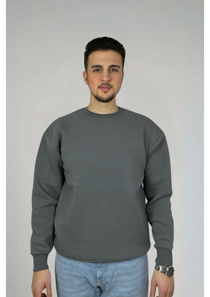Minimalist Pamuklu Oversize Bisiklet Yaka Sweatshirt