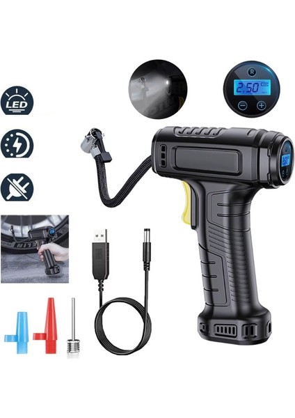 Dijital Şarjlı Kablosuz Taşınabilir Lastik Hava Pompası Kompresörü 120PSİ Işıklı