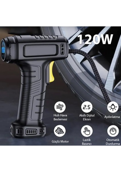 Dijital Şarjlı Kablosuz Taşınabilir Lastik Hava Pompası Kompresörü 120PSİ Işıklı modelleri