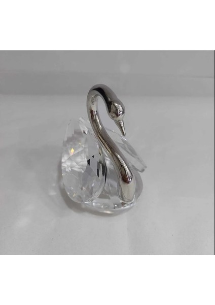Küçük Gümüş Renk Boyunlu Kuğu Kristal Cam El Yapım 8X9CM Biblo Dekoratif Şık Obje Figür 1 Adet